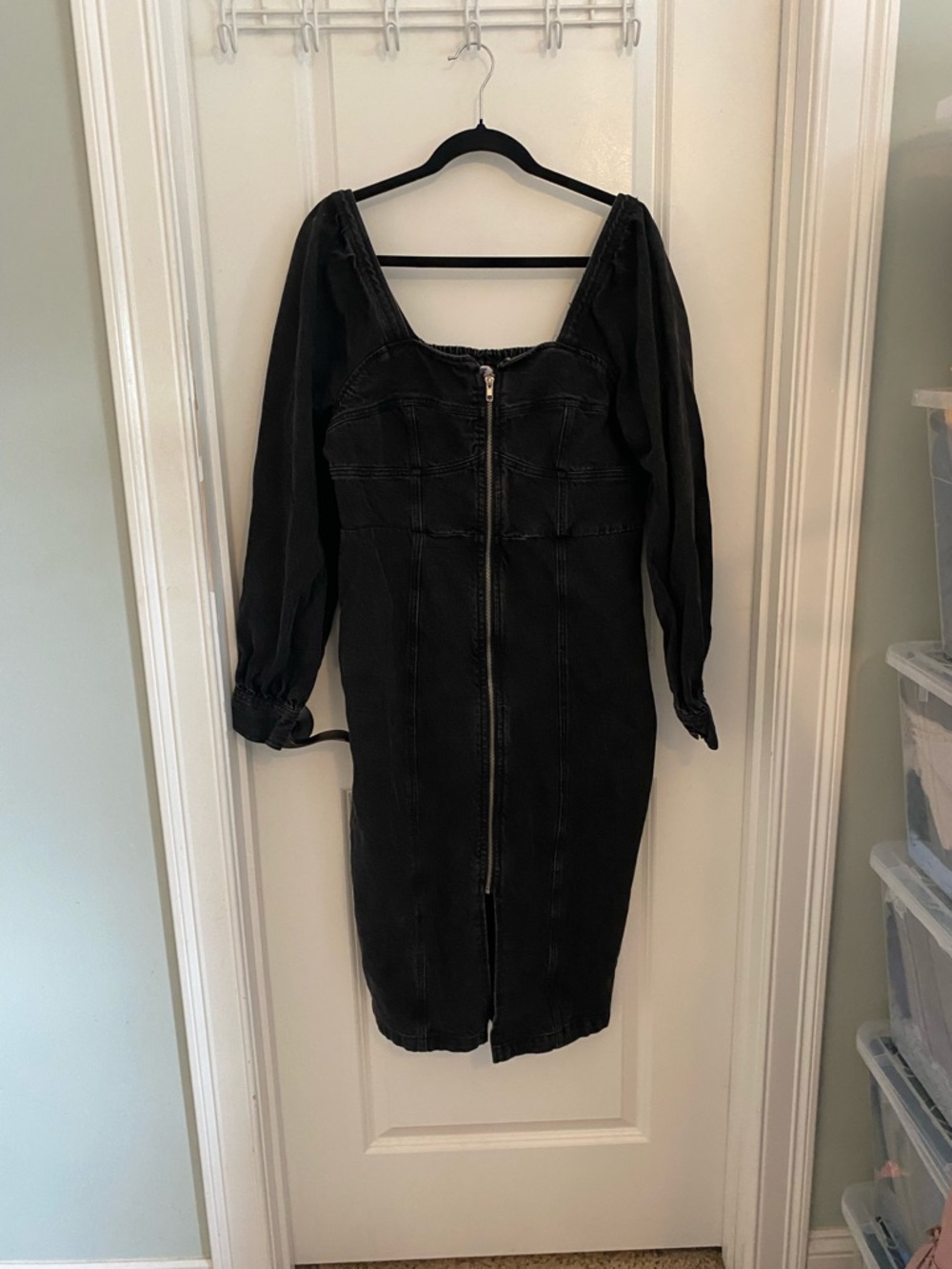 Future Collective Kahlana Barfield Brown  Long-Sleeve Zip-Front BlackDenim Dress